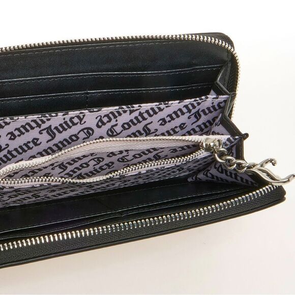Juicy Couture Black Faux Leather Kimberly Rhinestone Logo Z/A Wallet Clutch Bag - Picture 8 of 11